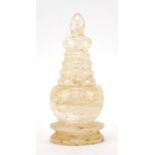 Tibetan turned rock crystal pot and cover, 18cm high : For Extra Condition Reports Please visit