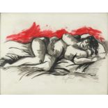 Sleeping nude female, American school watercolour, bearing a signature possibly Guttuso, framed,