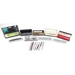 Parker and Watermans fountain pens, ballpoint pens and propelling pencils, some with boxes including