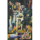 Abstract composition, surreal figures, watercolour, bearing a signature Cannerio 46, mounted and