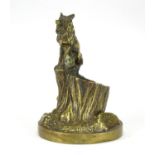 Patinated bronze inkwell mounted with a wolf, impressed F Pautrot, 11.5cm high