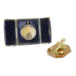 Victorian circular portrait miniature of an elderly female and a brass and oak anchor design