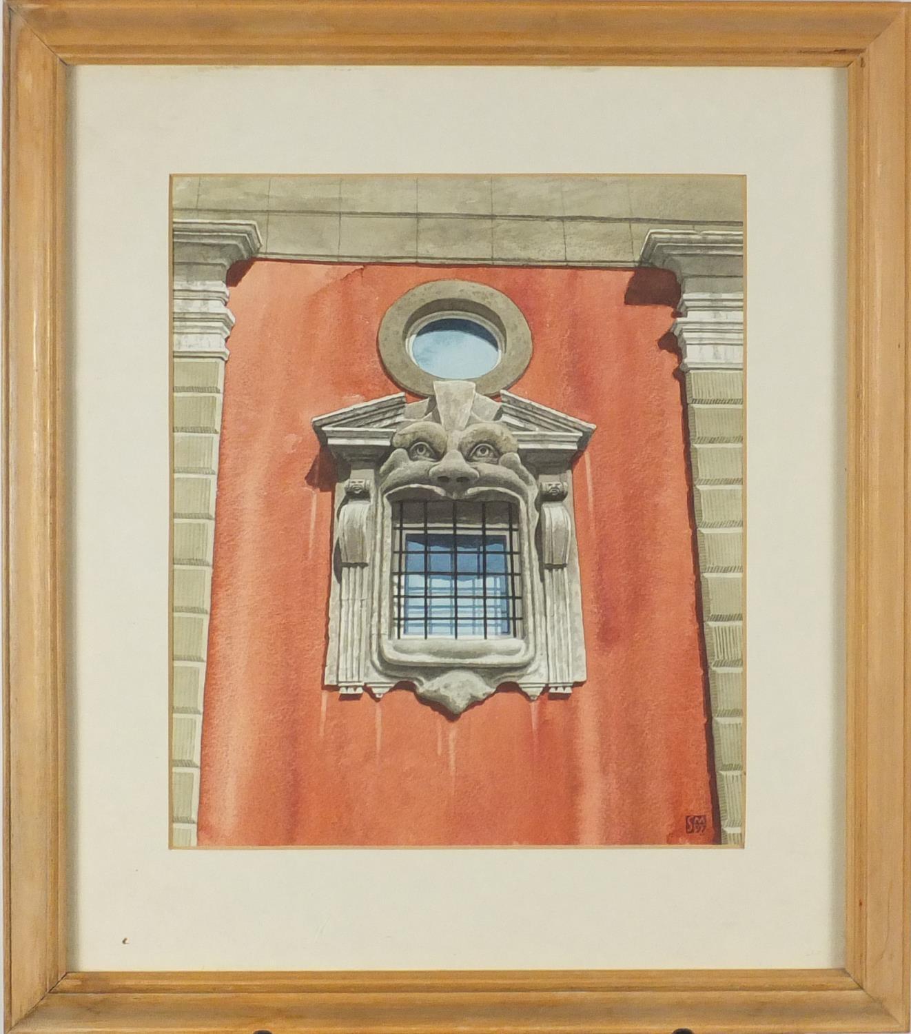 Attributed to Sidney Harold Meteyard - Detail of a Roman building, watercolour, mounted and - Image 2 of 4