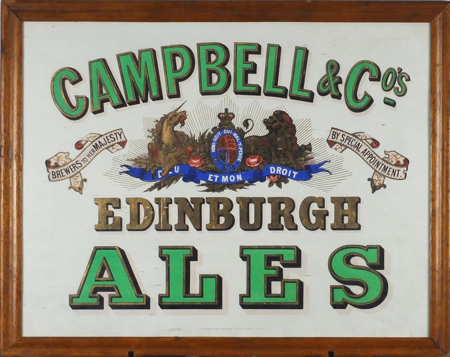 Vintage Campbell & Co Edinburgh Ales poster, printed by J N Johnson & Sons of Hatton Garden - Image 2 of 4