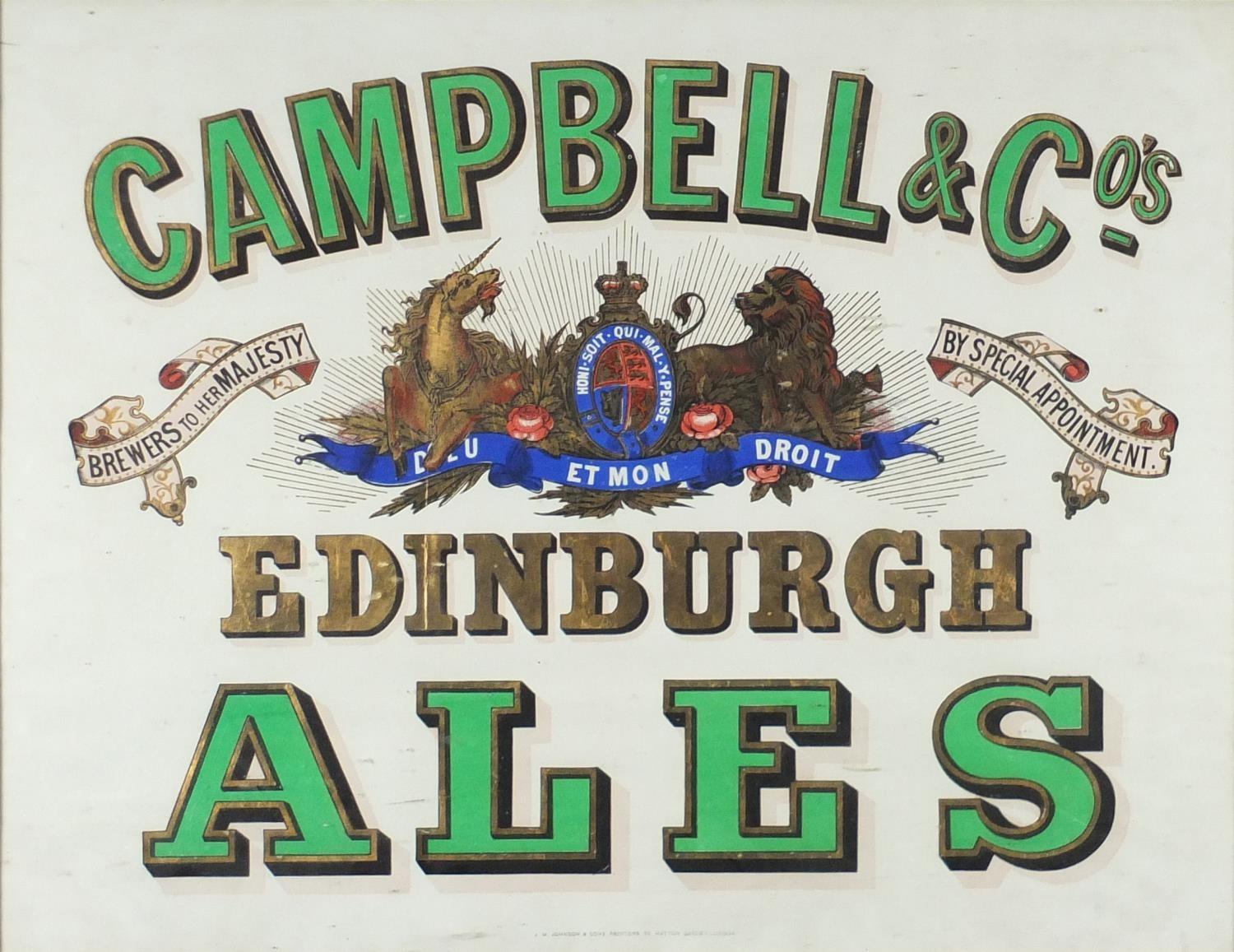 Vintage Campbell & Co Edinburgh Ales poster, printed by J N Johnson & Sons of Hatton Garden