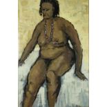 Portrait of a nude African female, watercolour and gouache on card, bearing a signature Krige,