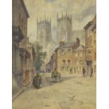 Frank Harris - View of York Minster, late 19th century watercolour, mounted and framed, 22cm x 17cm