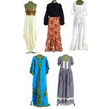 Five 1960's maxi dresses including Inset beaded and cheesecloth examples