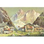 James Greig - In the Engadine, watercolour, signed and titled, mounted and framed, 46cm x 31cm