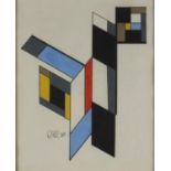 Abstract composition, geometric shapes, Russian school gouache, bearing an indistinct signature,