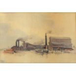 Harbour scene on The Thames, early 20th century watercolour, bearing a monogram ECG, mounted and