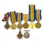 Eight British Military World War I medals comprising four Victory, one 1914-18 war medal and two