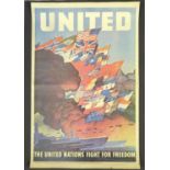 The United Nations Fight for Freedom World War II propaganda poster, OWI poster by Leslie Ragan,