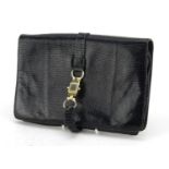 Vintage French black leather clutch bag by Lederer, 21cm wide