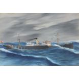 S S King Alfred on choppy seas, maritime interest gouache, framed, 65cm x 43.5cm