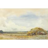 Claude Hayes - Haymaking in Suffolk, watercolour, mounted and framed, 51cm x 33.5cm