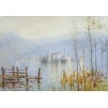 Charles Rowbotham - Lake Orta, watercolour, mounted and framed, 34cm x 23.5cm