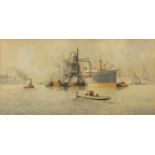 Shipping scene, early 20th century heightened pencil and watercolour, bearing an indistinct