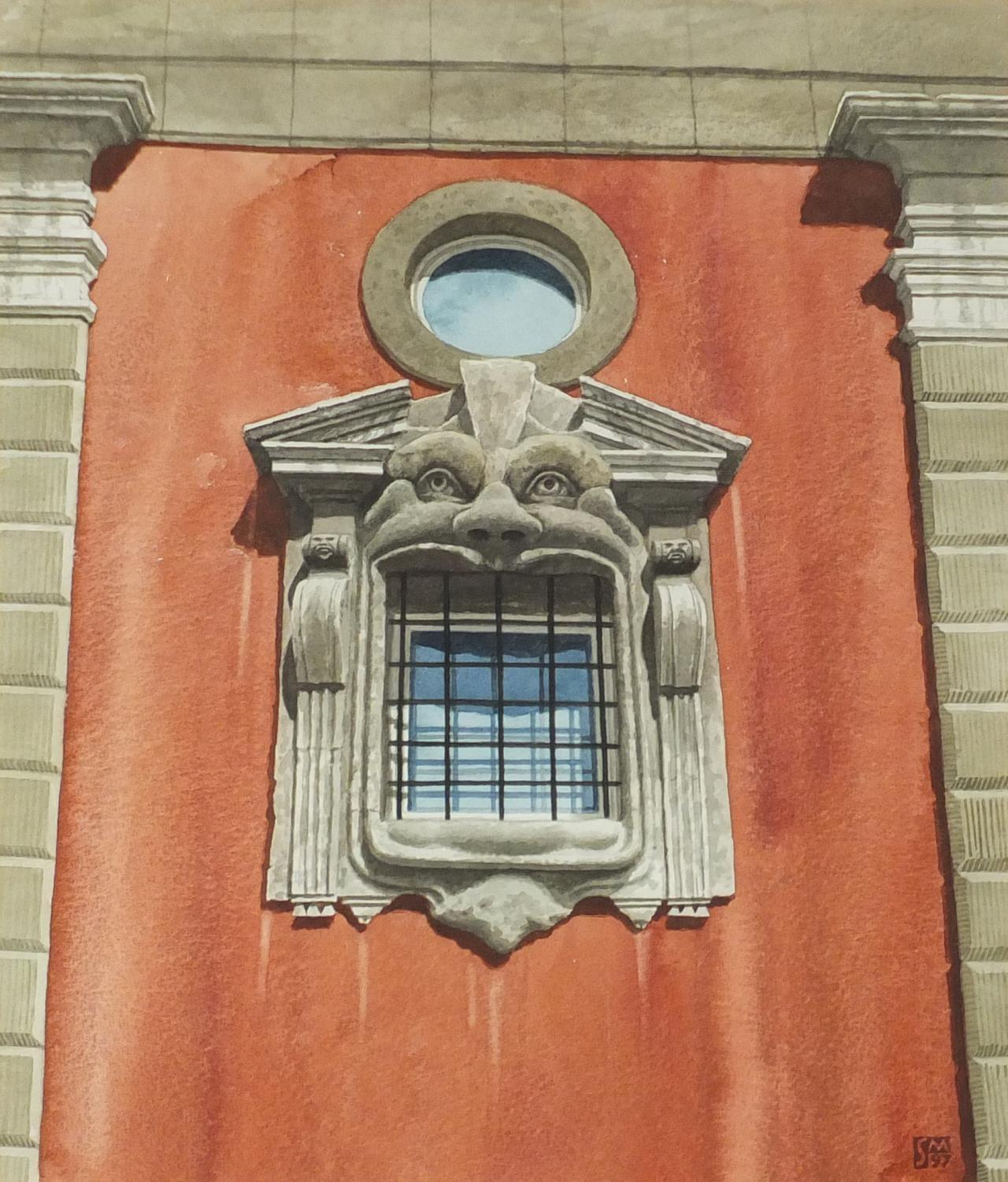 Attributed to Sidney Harold Meteyard - Detail of a Roman building, watercolour, mounted and