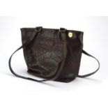 Mulberry brown leather crocodile skin effect handbag, serial number 849304, 35cm wide