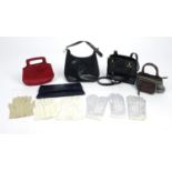 Vintage and later handbags and six pairs of Cornelia James and Millington gloves, the bags including