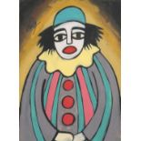 Portrait of a clown, Irish school gouache, bearing a signature Markey, 24.5cm x 18cm