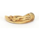 Antique sailors ivory tooth carved with a nude female, 7.7cm wide : For Further Condition Reports