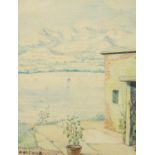 Marevna - Lake view, crayon, mounted and framed, 24cm x 18.5cm : For Further Condition Reports