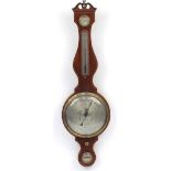 19th century inlaid mahogany banjo barometer with silvered dials, 103cm in length : For Further