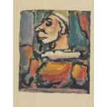 Georges Rouault - Portrait of a clown , 1940's photogravure print in colour, details verso,