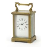 French brass cased carriage clock with Roman numerals by R & Co, 11cm high : For Further Condition