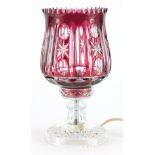 Bohemian ruby flashed cut glass table lamp, 27.5cm high : For Further Condition Reports Please Visit