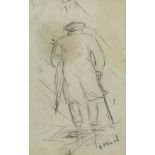 Manner of Edvard Munch - Gentleman in the rain, early 20th century pencil on paper, label verso,