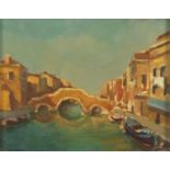 Giuseppe Manoi - Ponte dei Tre Archi, Venice, oil, inscribed label verso, mounted and framed, 23.5cm