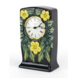 Moorcroft pottery buttercup mantel clock, with Roman numerals, 16cm high : For Further Condition