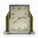 Art Deco eight day chrome mantel clock, with Arabic numerals, 15cm high : For Further Condition