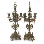 Pair of ornate gilt brass five branch candelabras, each 52cm high : For Further Condition Reports
