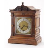 Early 20th century German burr walnut repeating bracket clock By Lenzkirch with Westminster chime,