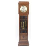 Mahogany long case clock with silvered dial and bevelled glazed door, 184cm high : For Further