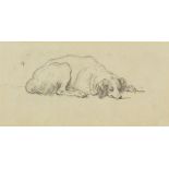 George Chinnery - Sleeping dog, pencil sketch on paper, label verso, mounted and framed, 17cm x 8.