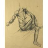 After Aristide Maillol - Seated nude female, black chalk on paper, mounted and framed, 64cm x 52cm :