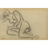 Attributed to Constant Permeke - Reclining nude female, charcoal, mounted and framed, 30cm x 20cm (