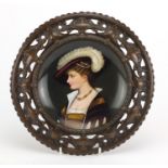 19th century continental cabinet plate, hand painted with a portrait of a young female, housed in