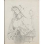 Jacob Henricus Maris - Portrait of a girl, pencil drawing, mounted and framed, 20cm x 16cm (