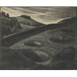 Alec Buckels 1936 - The Flint Mines, pencil signed wood engraving, limited edition 1/25, mounted and