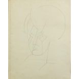 After Lyubov Sergeyevna Popova - Cubist head, pencil on paper, mounted and framed, 49cm x 39cm : For