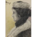 Jan Toorop - Profile of a lady, black chalk, framed, 19.5cm x 13.5cm (PROVENANCE: Ex private