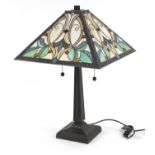 Tiffany design table lamp with floral leaded shade, 62cm high : For Further Condition Reports Please