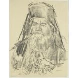 Oscar Kokoschka - Head and shoulders portrait of Bendictusa, 1970's pencil signed lithograph,