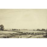 Anthony Gross - Rural landscape, pencil signed etching, indistinctly titled, mounted and framed,